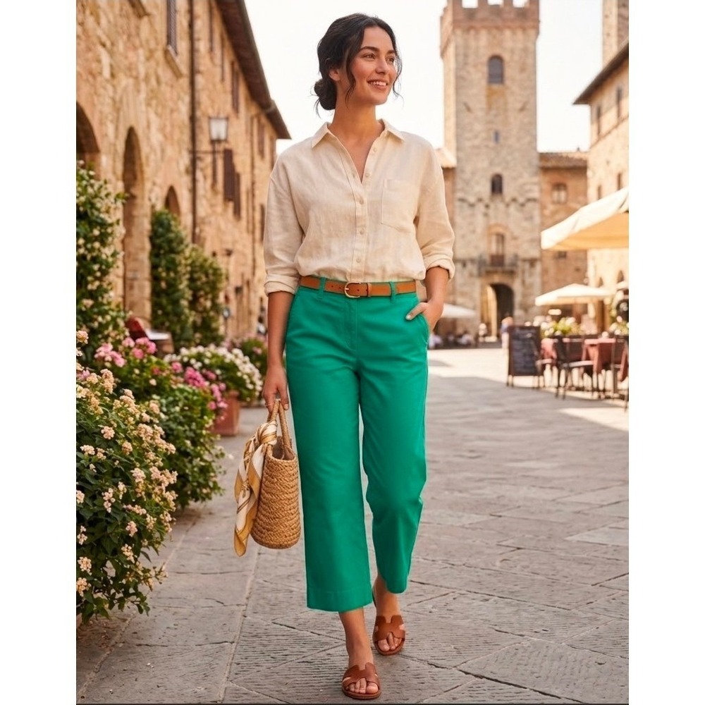 Talbots Chelsea Emerald Green Capri Pants Womens 6P Petite Stretch Trousers